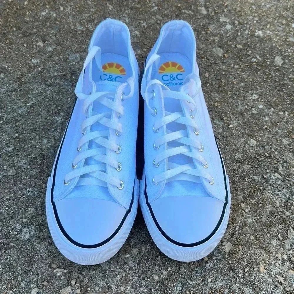 C&C California White Canvas Low Rise Platform Sneaker - Picture 2 of 10